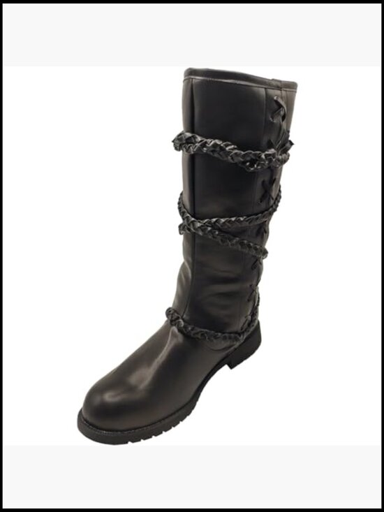 Men\'s Medieval Faux Leather Boots Lace Up Cosplay Gothic Pirate Viking Shoes main image 4
